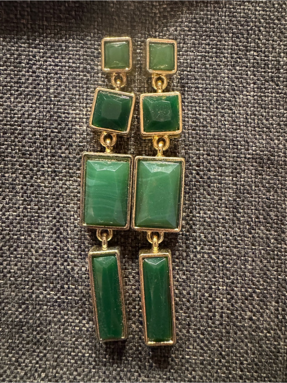 Gold-Tone Green Geometric Stacked Earrings